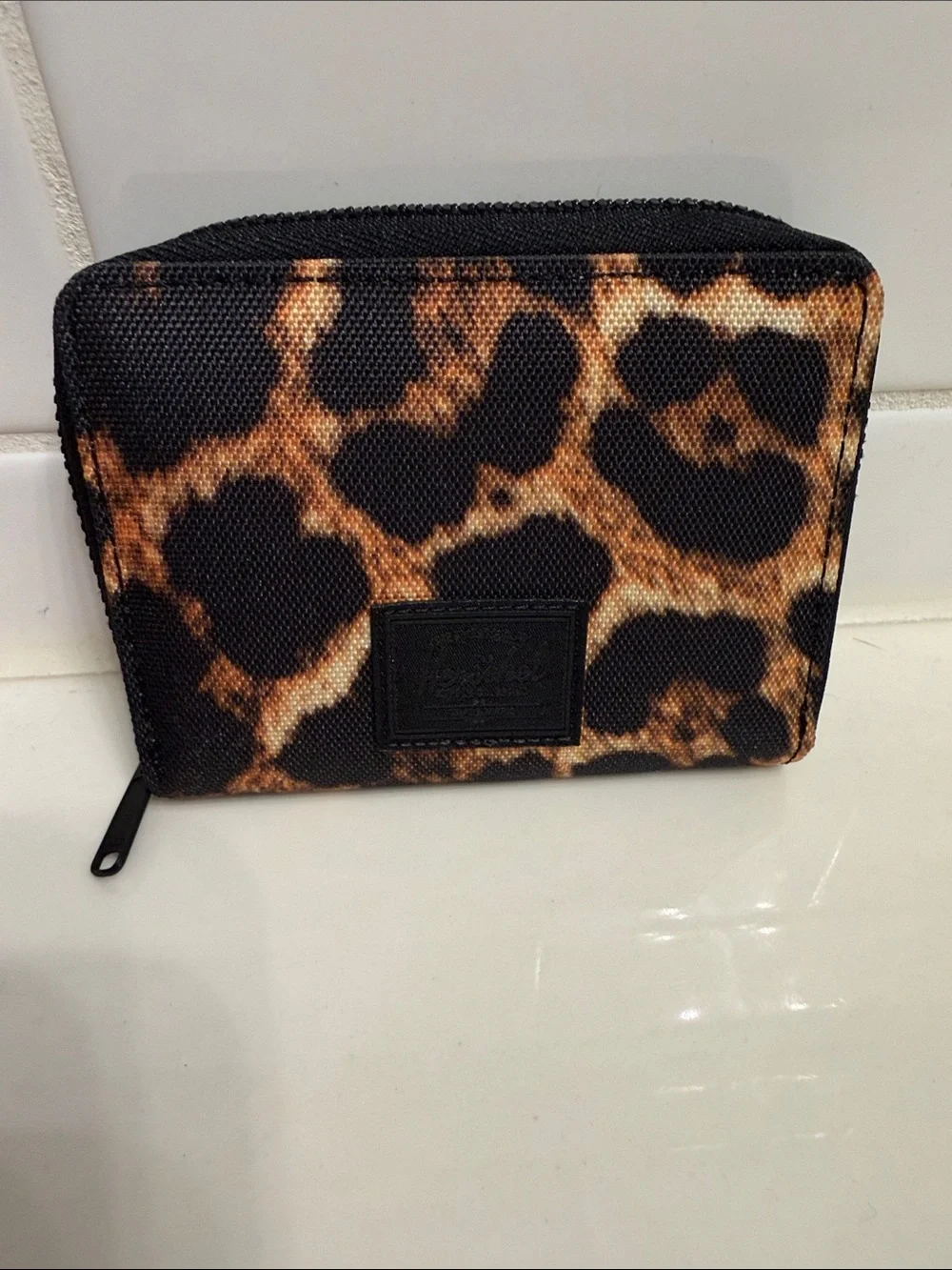 Herschel Supply Company Leopard Print Zip Wallet - Black and Brown Tan